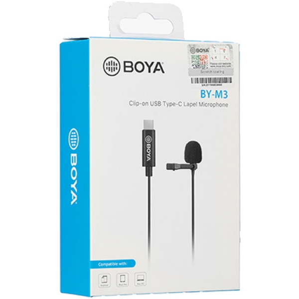 Boya BY-M3, Lavalier Microphone, Type-C, Black