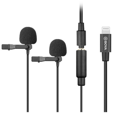 Boya BY-M2D, Dual Lavalier Microphone, Lightning, Black