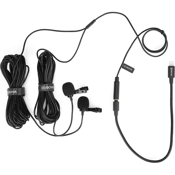 მიკროფონი Boya BY-M2D, Dual Lavalier Microphone, Lightning, Black