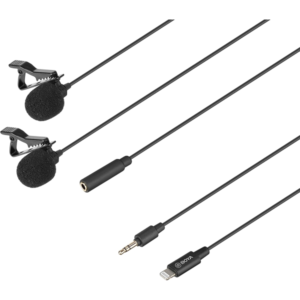 მიკროფონი Boya BY-M2D, Dual Lavalier Microphone, Lightning, Black