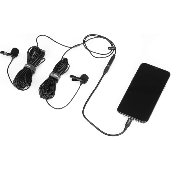 მიკროფონი Boya BY-M2D, Dual Lavalier Microphone, Lightning, Black