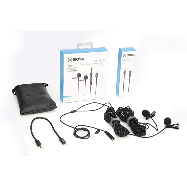 მიკროფონი Boya BY-M2D, Dual Lavalier Microphone, Lightning, Black