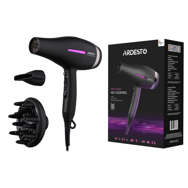 თმის საშრობი Ardesto HD-Y223PRO, 2200W, Hair Dryer, Black