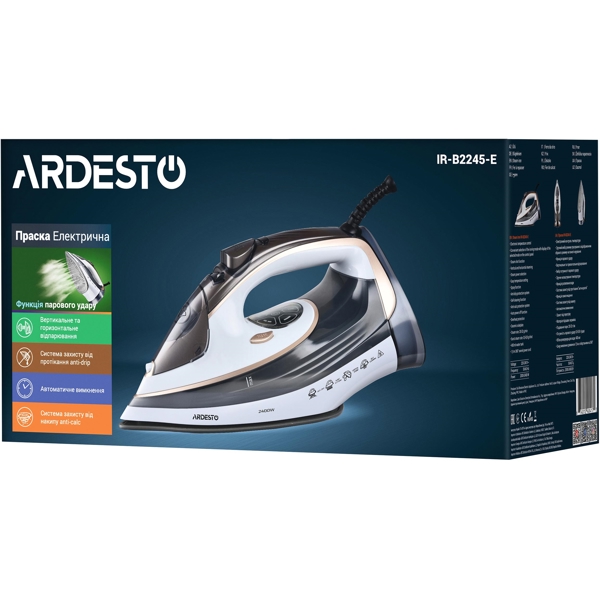 ორთქლის უთო Ardesto IR-B2245-E, 2400W, 400ML, Steam Iron, White/Gray