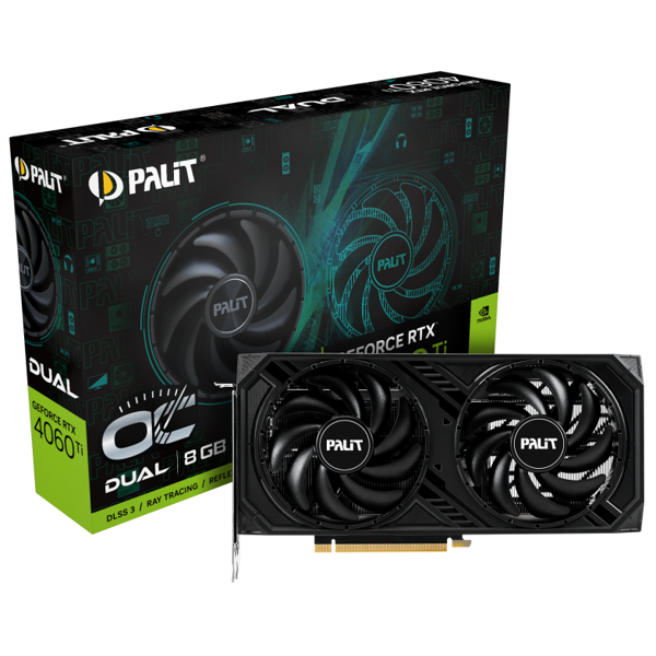 ვიდეო დაფა Palit NE6406TT19P1-1060D, Gaming RTX4060Ti Dual OC, 8GB, 128bit, HDMI, DP, Black