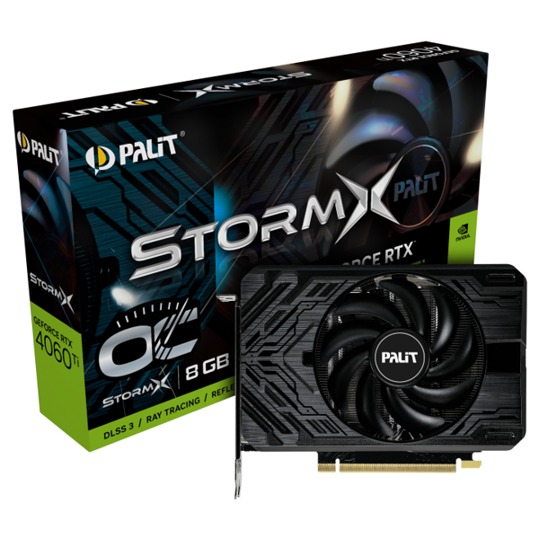 ვიდეო დაფა Palit NE6406TS19P1-1060F StormX, GeForce RTX4060Ti OC, 8GB, 128bit, HDMI, DP, Black