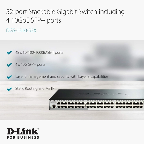 D-Link DGS-1510-52X, 52-Port Gigabit, Switch, Black