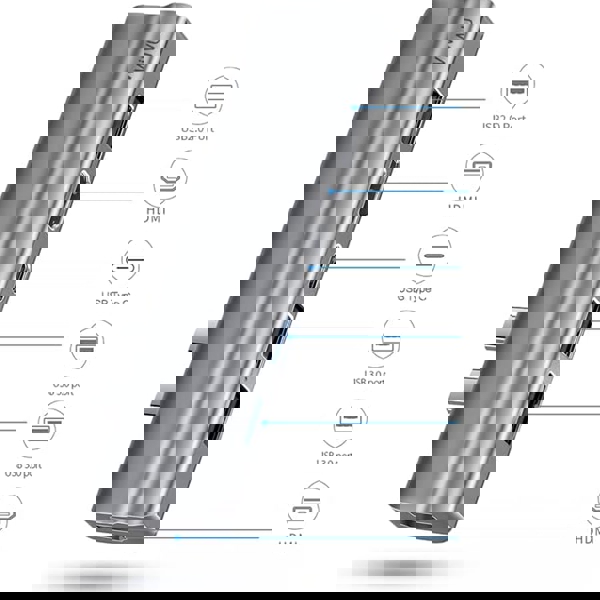 Wiwu T9, HDMI, USB, SD, TF, PD, Type-C, Hub, Gray