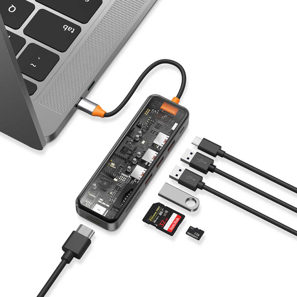 Wiwu CB007, USB-C, USB, SD, TF, PD, HDMI, Hub, Space Gray