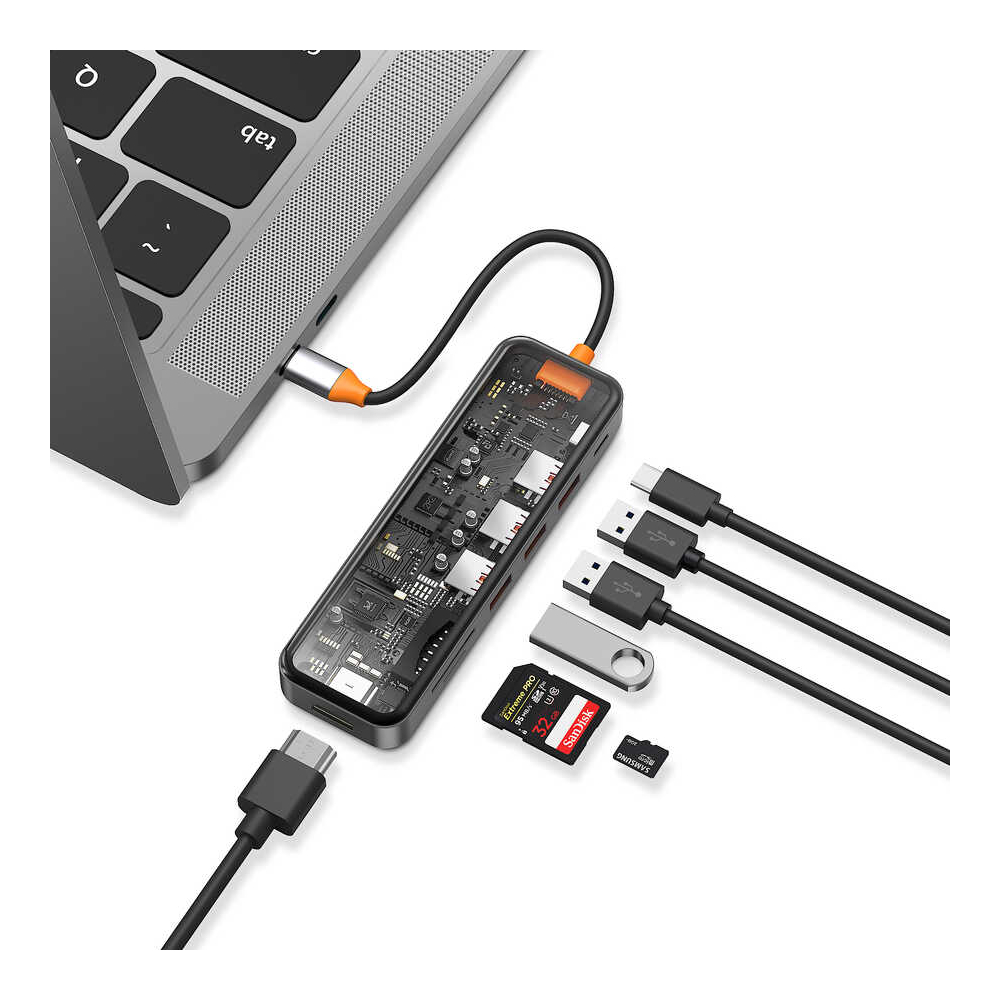 Wiwu CB007, USB-C, USB, SD, TF, PD, HDMI, Hub, Space Gray