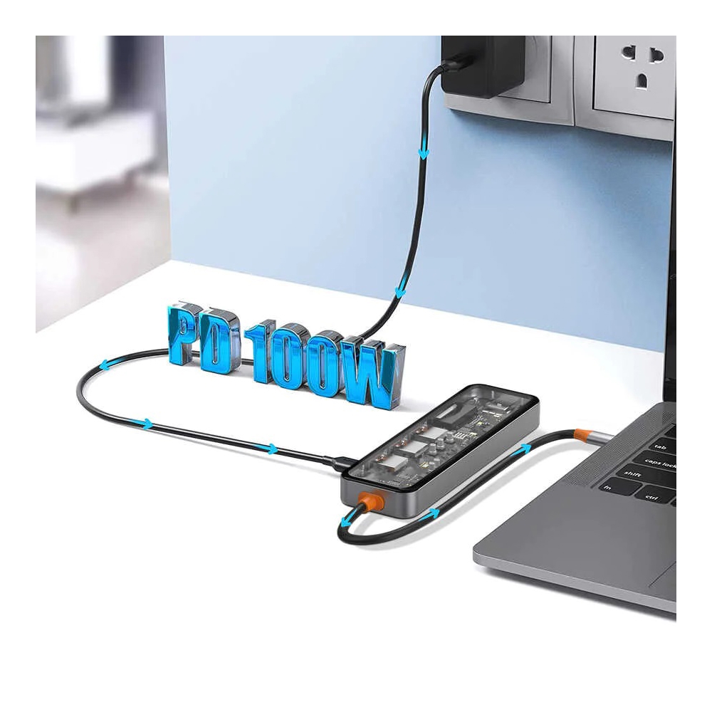 Wiwu CB007, USB-C, USB, SD, TF, PD, HDMI, Hub, Space Gray