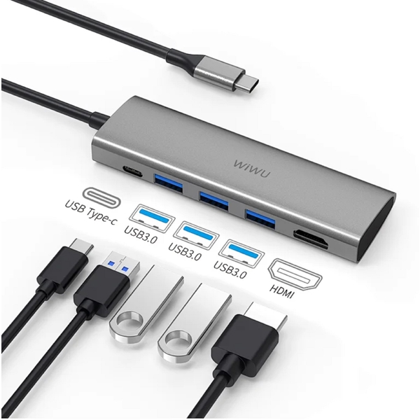 Wiwu 531H Alpha, Type-C, USB, HDMI, Hub, Gray