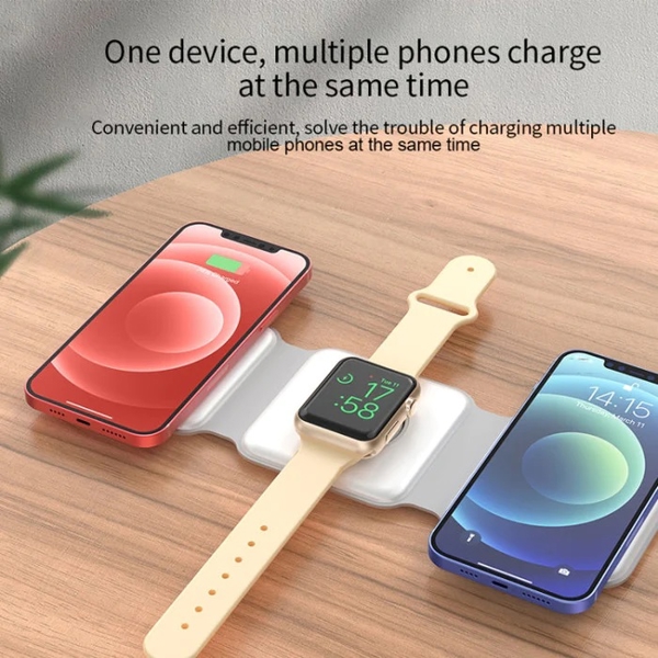 უსადენო დამტენი Wiwu M6 Foldable, 15W, 3-in-1 Wireless Charger, White