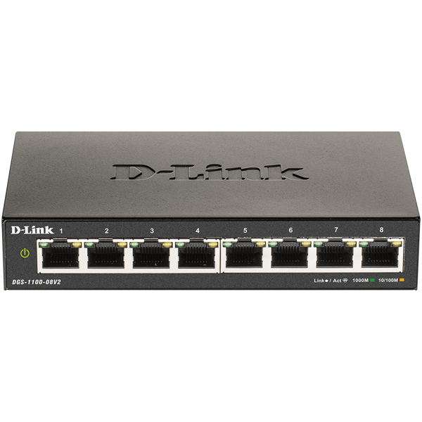 სვიჩი D-Link DGS-1100-08V2/A1A, 8-Port Gigabit, Switch, Black