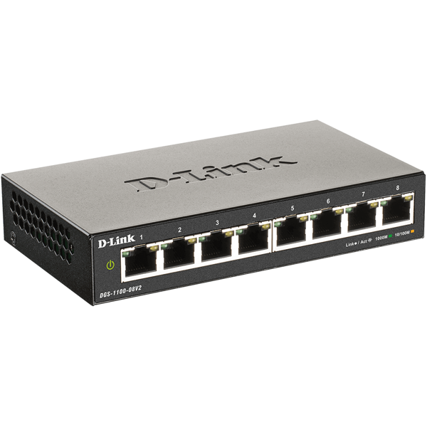 სვიჩი D-Link DGS-1100-08V2/A1A, 8-Port Gigabit, Switch, Black