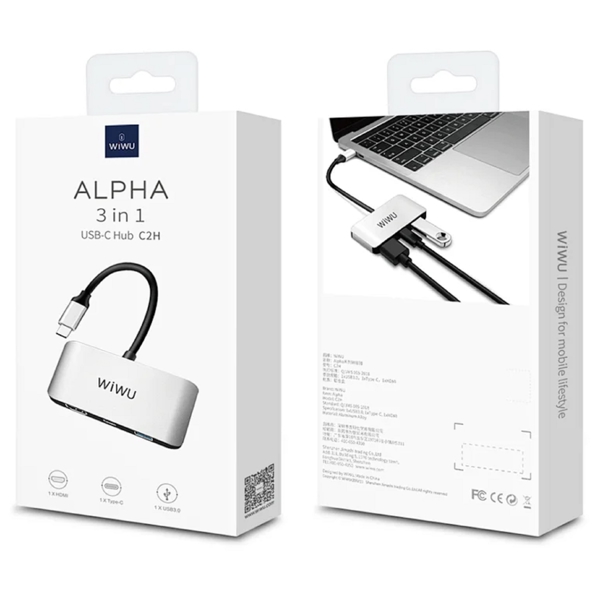 Wiwu C2H Alpha, Type-C, USB, HDMI, PD, Hub, Gray