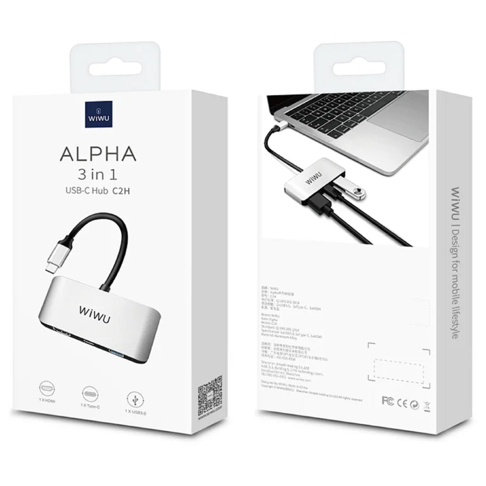 Wiwu C2H Alpha, Type-C, USB, HDMI, PD, Hub, Gray
