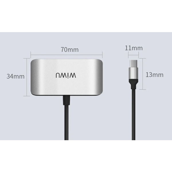 USB ჰაბი Wiwu C2H Alpha, Type-C, USB, HDMI, PD, Hub, Gray