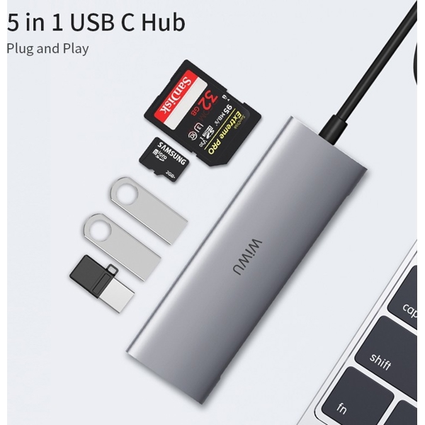 Wuwu 532ST Alpha, Type-C, USB, SD, TF, Hub, Gray