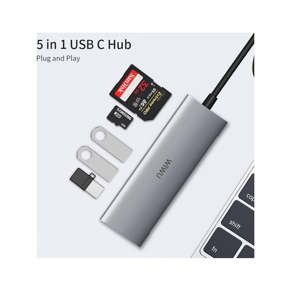 Wuwu 532ST Alpha, Type-C, USB, SD, TF, Hub, Gray