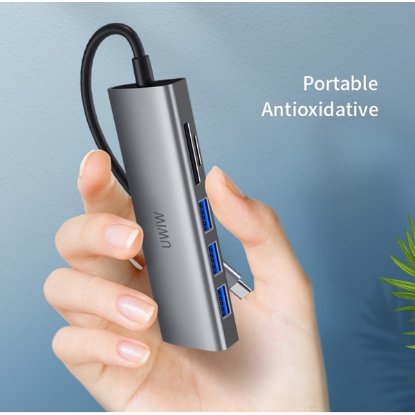 USB ჰაბი Wuwu 532ST Alpha, Type-C, USB, SD, TF, Hub, Gray