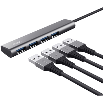 Trust Halyx, 4-in-1, USB 3.2, USB-A, USB-C Hub, Grey