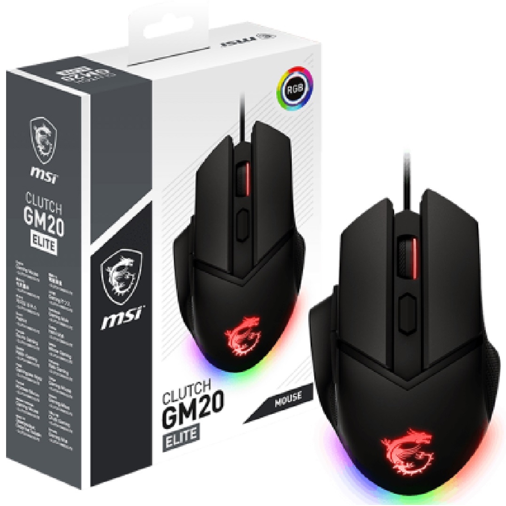 მაუსი MSI S12-0401870-C54 GM20 ELITE, Wired, USB, RGB, Gaming Mouse, Black