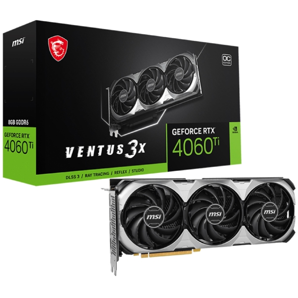 MSI VENTUS 3X OC, Gaming RTX4060 Ti, 8GB, 128Bit, HDMI, DP, Black