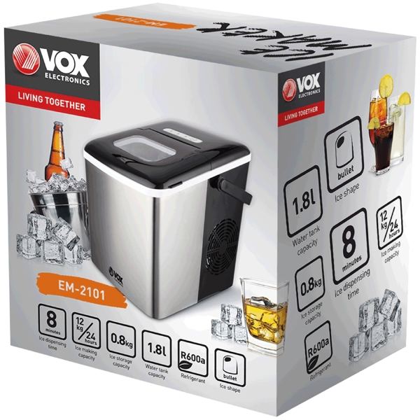 Vox EM2101, 1.8L, Ice Maker, Silver