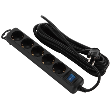 დენის გამანაწილებელი 2E 2E-U05ESM5B, 5 Socket, 5m, Black