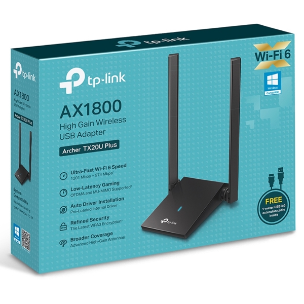 Wi-Fi ადაპტერი Tp-Link Archer TX20U Plus AX1800, Wireless USB Adapter, Black