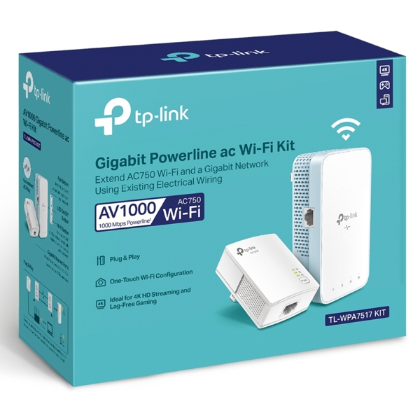 Wi-Fi სიგნალის გამაძლიერებელი Tp-Link TL-WPA7517 KIT AV1000, Gigabit Powerline Starter Kit, White