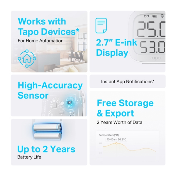 Tp-Link Tapo T315, Temperature and Humidity Sensor, White