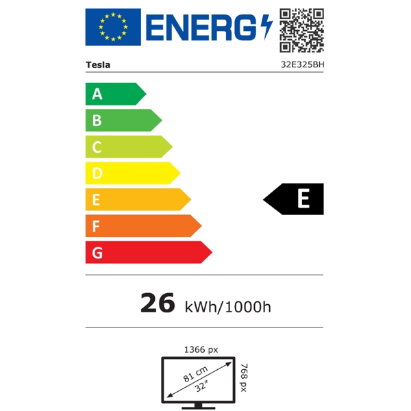 Tesla 32E325BH, 32", HD, USB, HDMI, WIFI, Black