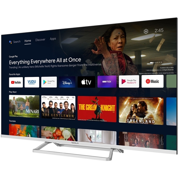 ტელევიზორი Tesla 43E635SUS, 43", 4K UHD, Smart TV, Android TV, USB, HDMI, LAN, BT, WIFI, Silver