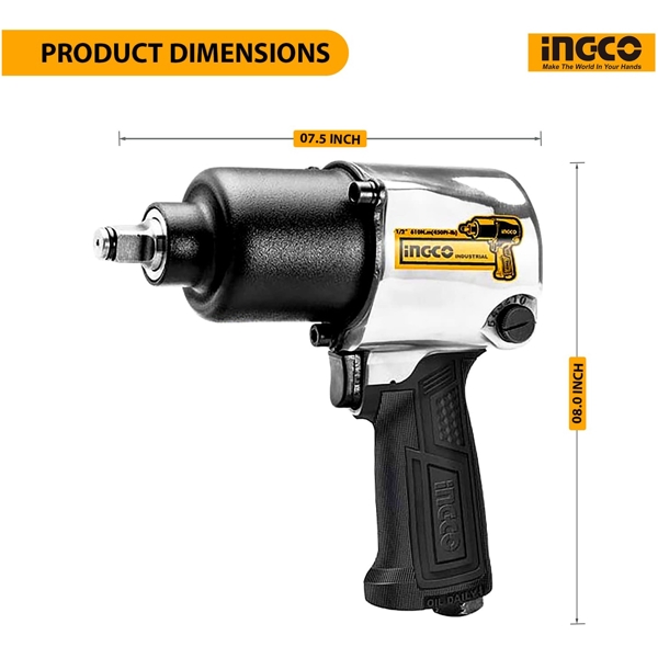 ქანჩსახრახნი Ingco AIW12562, Impact Wrench, Black/Silver