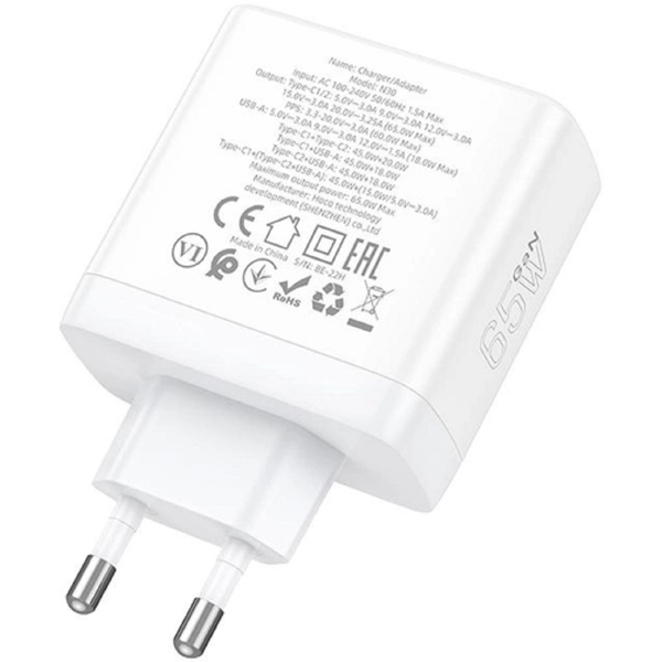 Hoco 6931474784155 N30 Glory, 65W, USB-A, USB-C, White