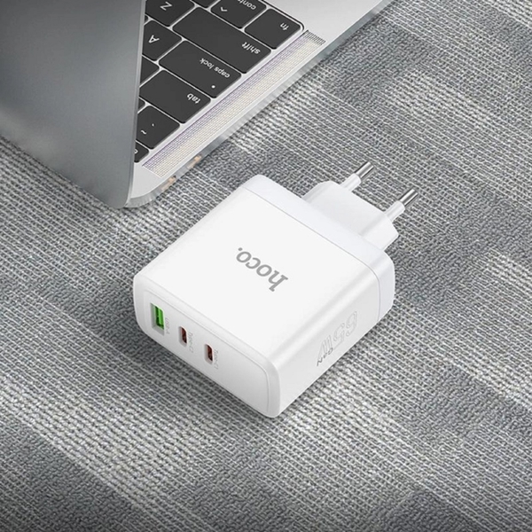 დამტენი Hoco 6931474784155 N30 Glory, 65W, USB-A, USB-C, White