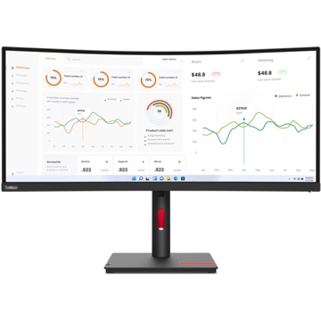 მონიტორი Lenovo 63D4GAT1EU T34W ThinkVision, 34", Curved Monitor, WQHD, VA, USB, USB-C, HDMI, DP, RJ45, Black