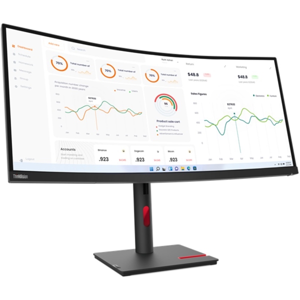 მონიტორი Lenovo 63D4GAT1EU T34W ThinkVision, 34", Curved Monitor, UWQHD, VA, USB, USB-C, HDMI, DP, RJ45, Black
