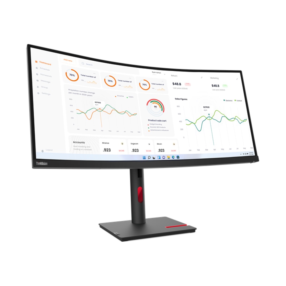 მონიტორი Lenovo 63D4GAT1EU T34W ThinkVision, 34", Curved Monitor, UWQHD, VA, USB, USB-C, HDMI, DP, RJ45, Black