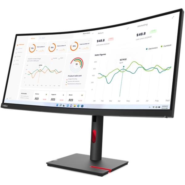 Lenovo 63D4GAT1EU T34W ThinkVision, 34", Curved Monitor, UWQHD, VA, USB, USB-C, HDMI, DP, RJ45, Black