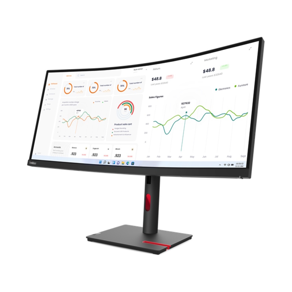 მონიტორი Lenovo 63D4GAT1EU T34W ThinkVision, 34", Curved Monitor, UWQHD, VA, USB, USB-C, HDMI, DP, RJ45, Black