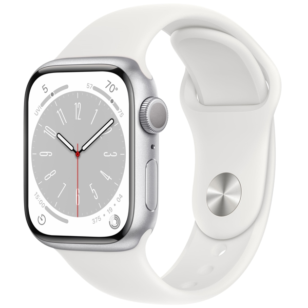 Apple MP6K3GK/A Series 8, 1.69", 41mm, IPX6 Waterproof, Bluetooth, Wi-Fi, Smart Watch, Silver