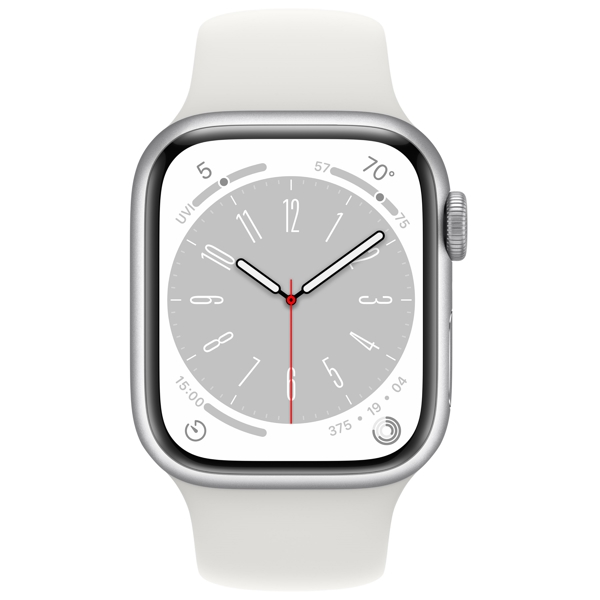 Apple MP6K3GK/A Series 8, 1.69", 41mm, IPX6 Waterproof, Bluetooth, Wi-Fi, Smart Watch, Silver