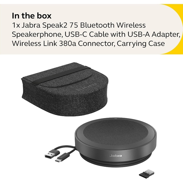 საკონფერენციო დინამიკი Jabra 2775-319 Speak2 75, Bluetooth, Portable USB Conference Speakerphone, Dark Grey