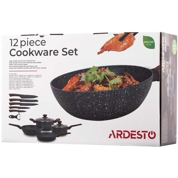 ტაფებისა და ქვაბების ნაკრები Ardesto AR1912CGS, 12Pcs Set, Black