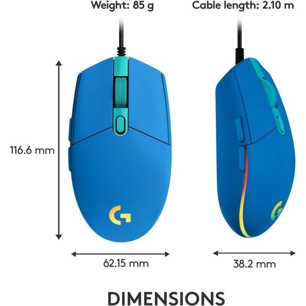 Logitech L910-005798 G203 Lightsync, Wired, USB, Gaming Mouse, Blue