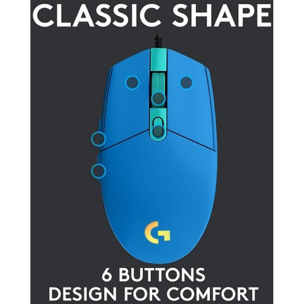 მაუსი Logitech L910-005798 G203 Lightsync, Wired, USB, Gaming Mouse, Blue