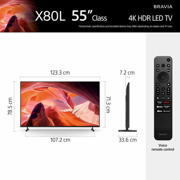 ტელევიზორი Sony KD55X80L Bravia, 55", 4K UHD, Smart TV, USB, HDMI, LAN, BT, WIFI, Black